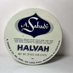 Vintage A. Sahadi Halvah Tin Can 28 Oz Empty